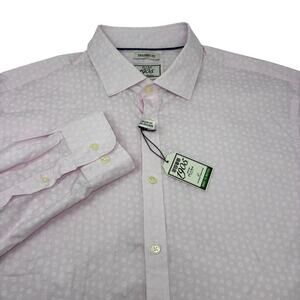 Jos A Bank Mens XL Pink White Snow Flake Pattern Tailored Fit Button Up Shirt